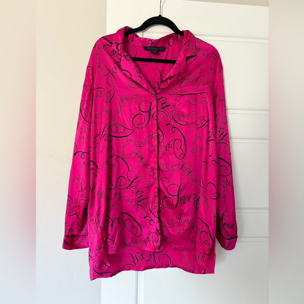 Vintage Victorias Secret Pink Sexy Print Satin Night Shirt